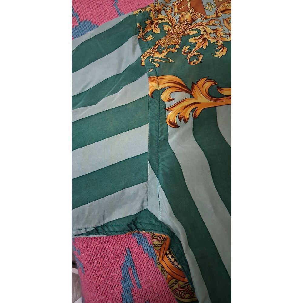 Vintage renato nucci womens medium 100% silk blouse equestrian green whimsical - Picture 3 of 8